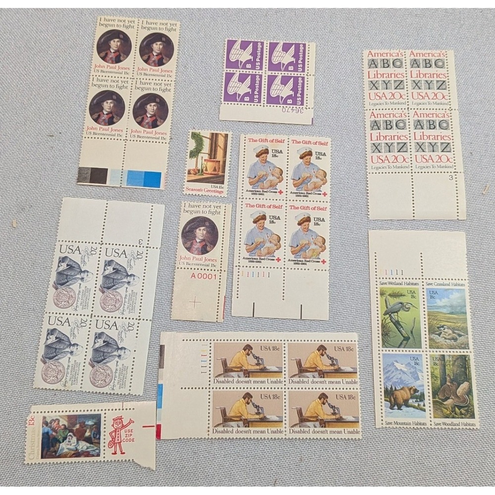 USPS Vintage Postage Stamp Blocks Set  Lot 1970s-80s Commemorative Excellent